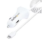 StarTech.com-Caricatore-da-auto-USB-con-cavo-Lightening-a-spirale-integrato-1m--Adattatore-accendisigari-a-2-porte-USB-per-Cellulari-Tablet-iPhone--Carica-Batterie-per-auto-12W---Bianco--USBLT2PCARW2-