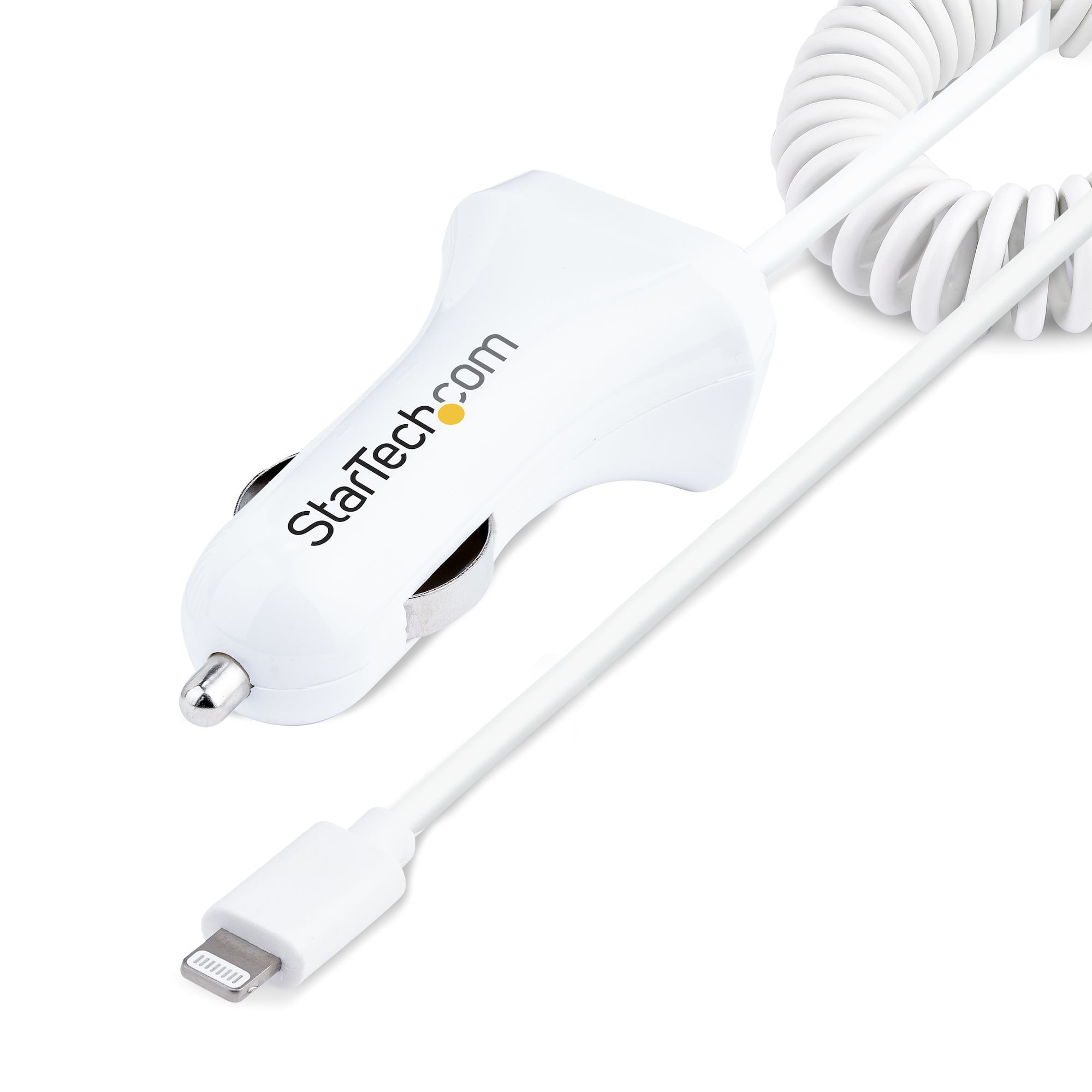 StarTech.com Caricatore da auto a due porte USB con cavo Lightning a spirale integrato da 1m