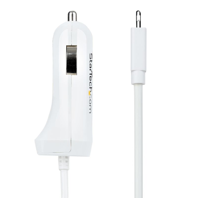 StarTech.com-Caricatore-da-auto-USB-con-cavo-Lightening-a-spirale-integrato-1m--Adattatore-accendisigari-a-2-porte-USB-per-Cellulari-Tablet-iPhone--Carica-Batterie-per-auto-12W---Bianco--USBLT2PCARW2-