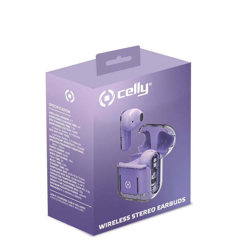 Celly-SHEER-Auricolare-True-Wireless-Stereo--TWS--In-ear-Musica-e-Chiamate-Trasparente-Viola