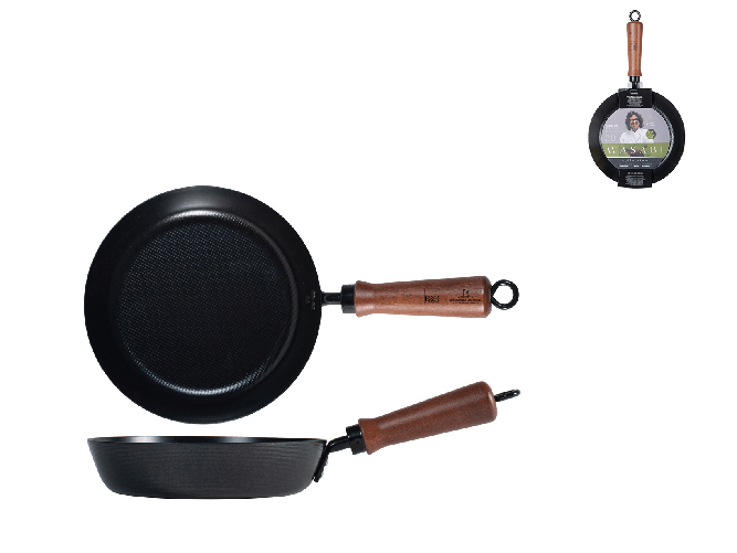 H&H Padella Antiaderente Cm20, Nero, Manico In Legno