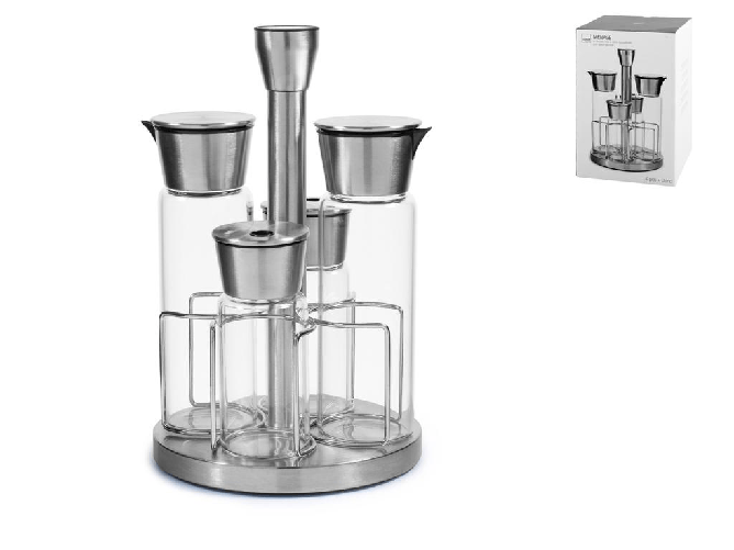 H&h Oliera 4 Pezzi, In Vetro Borosilicato, Tappi In Acciaio