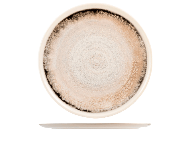 H&H Confezione 12 piatti tondi Artisanal in stoneware decorato bordo grigio cm 32