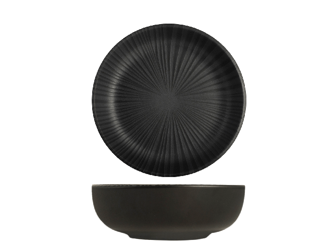 H&H 12 coppette Venere in stoneware dalla finitura opaca con motivo  geometrico a raggiera color nero cm 17