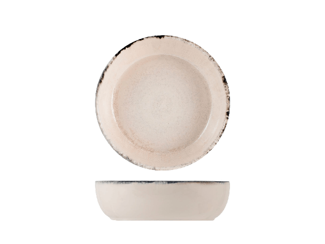 Confezione 12 Coppe Artisanal In Stoneware Decorato Bordo Grigio Cm 16. Idonee Al Lavaggio In Lavastoviglie E All'Uso In Forno A Microonde