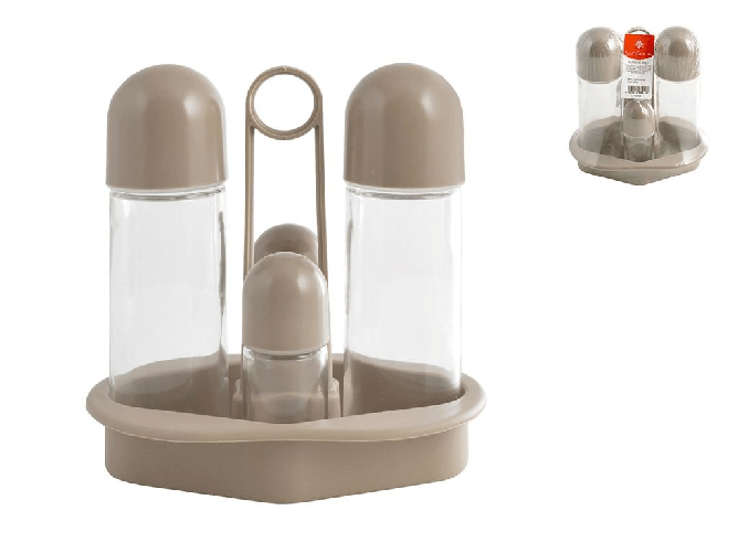 Home Oliera 4 Pezzi Polipropilene Tortora strumenti da cucina Trasparente