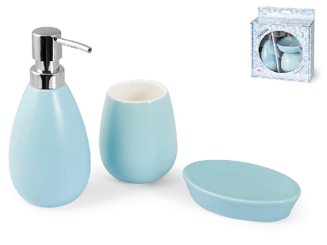 Dispenser per il bagno 3 Pezzi In Ceramica Azzurro