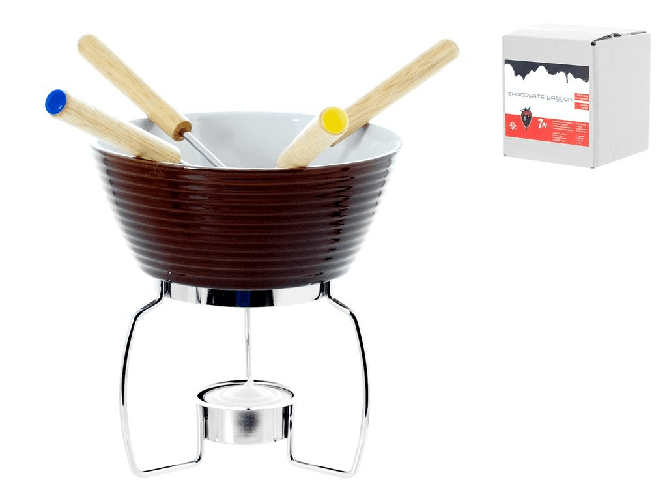 Servizio Fonduta Cioccolato 7 Pezzi Ceramica Marrone 20372 Home