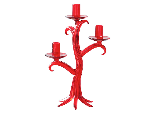 Candeliere A 3 Fiamme In Vetro, 31 Cm, Rosso H&H