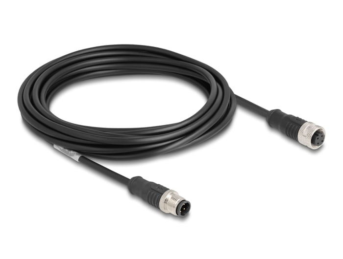 Delock M12 Kabel D-kodiert 4 Pin Stecker zu Buchse PVC 5 m (80846)