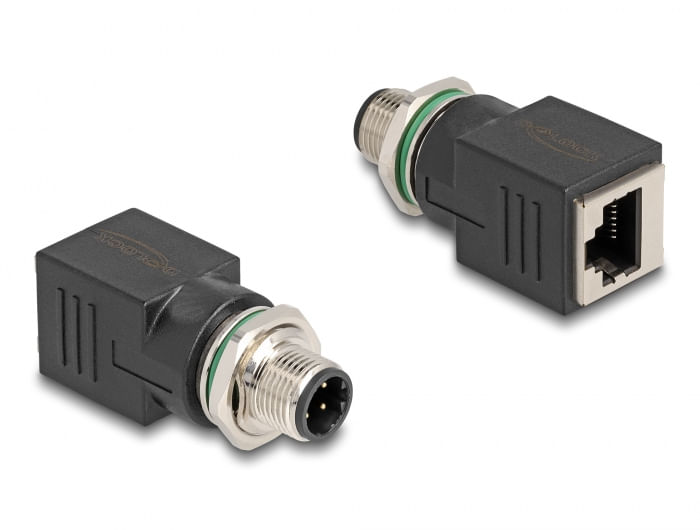 DeLOCK M12 Adattatore a 4 pin maschio D-coded femmina per RJ45 femmina dritto
