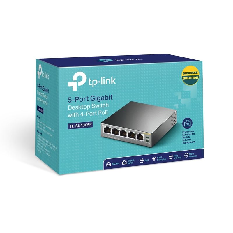 TP-LINK-TL-SG1005P-Non-gestito-Gigabit-Ethernet--10-100-1000--Supporto-Power-over-Ethernet--PoE--Nero