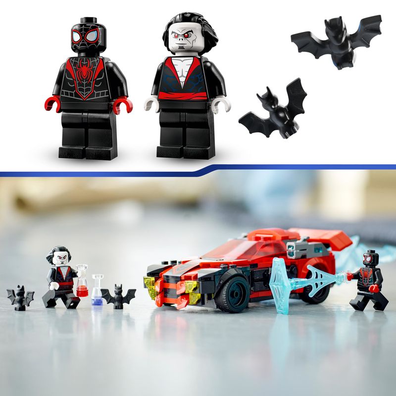 LEGO-76244-Marvel-Miles-Morales-vs.-Morbius-Spider-Man-Giocattolo-da-Costruire-per-Bambini-e-Bambine-con-Macchina-da-Corsa-e-Minifigure-di-Spidey