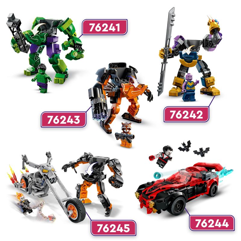 LEGO-76244-Marvel-Miles-Morales-vs.-Morbius-Spider-Man-Giocattolo-da-Costruire-per-Bambini-e-Bambine-con-Macchina-da-Corsa-e-Minifigure-di-Spidey