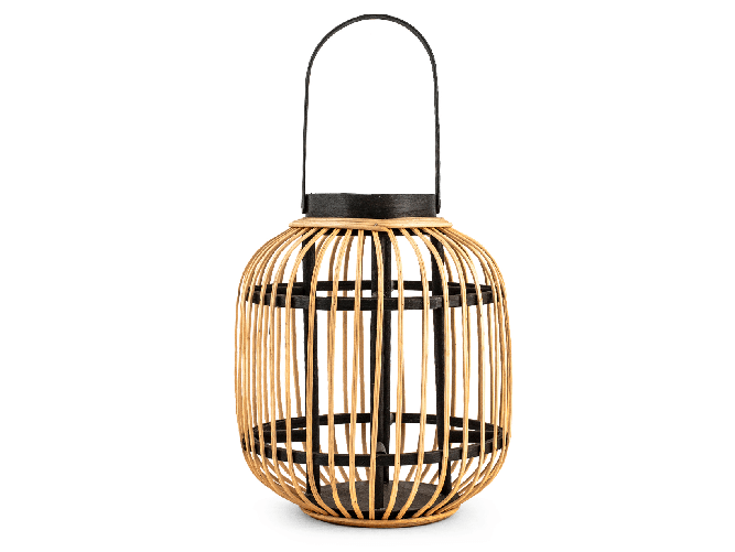 H&H Lanterna in bambù intrecciato  colore nero e bambù cm 24x48h