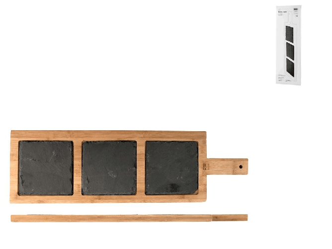 H&h Tagliere In Ardesia E Bamboo Cm20x66