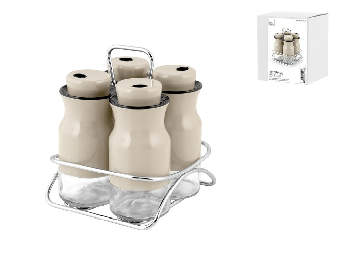 H&h Porta Spezie Con 4 Barattoli In Vetro E Stand In Acciaio