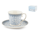 H&h Set H&H new  2 Tazze Caffe Porcellana Blue Dream Con Piattino