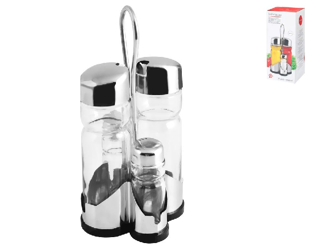 Oliera 4 Pezzi vetro inox con stand Home