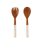 H&H Set 2 Posate Insalata In Legno E Marmo, Legno E Bianco