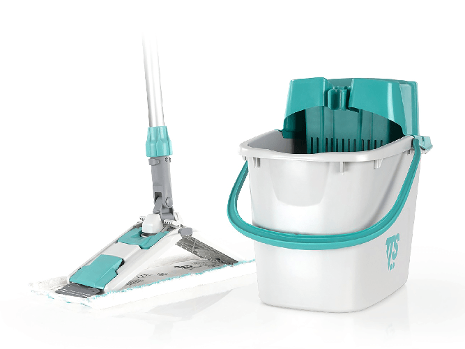 Kit Uni Junior Con Spazzola E Secchio In Polipropilene Verde Acqua E Grigio