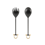 H&H Set 2 Posate Insalata In Acciao Inox, Colore Nero E Oro