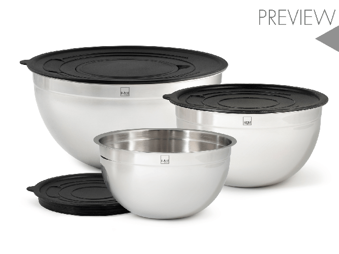 H&H Set 3 mixing bowl in acciaio inox 18/10 con coperchio in plastica cm 16, 1,3 lt; cm 20, 2,5 lt; cm 24, 4,3 lt