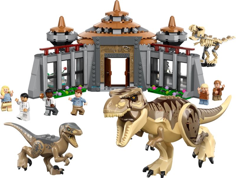 LEGO-Jurassic-Park-76961-Centro-Visitatori--l’Attacco-del-T.-Rex-e-del-Raptor-Set-con-2-Dinosauri-Giocattolo-e-6-Minifigure