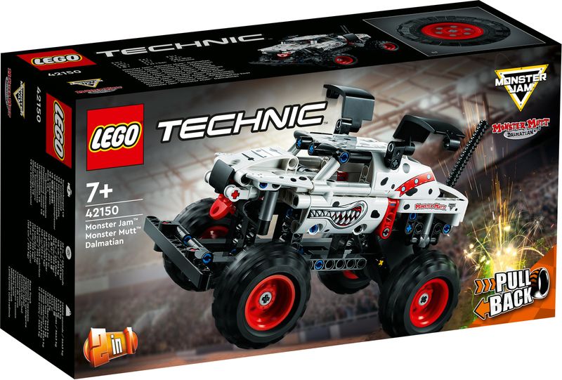 LEGO-Technic-42150-Monster-Mutt-Monster-Jam-Dalmata-Set--2-in-1-con-Pull-Back-Auto-Offroad-Monster-Truck-e-Camion-Giocattolo