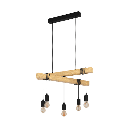 Lampadario-Industrial-Townshend-5-Luci-Metallo-Nero-E-Marrone