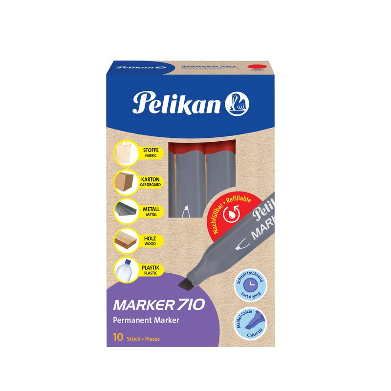 Pelikan-710-marcatore-permanente-Punta-smussata-Rosso-10-pz