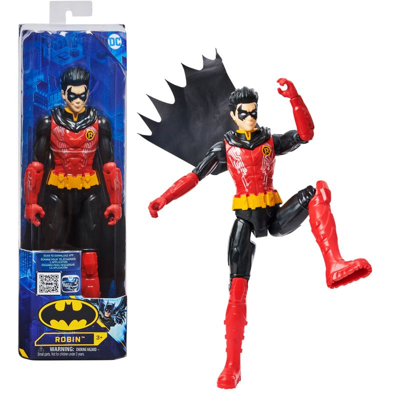 DC-Comics---BATMAN---Personaggio-Robin-in-scala-30-cm-con-decorazioni-originali-mantello-e-11-punti-di-articolazione---Giocattoli-per-bambini-e-bambine-dai-3-anni