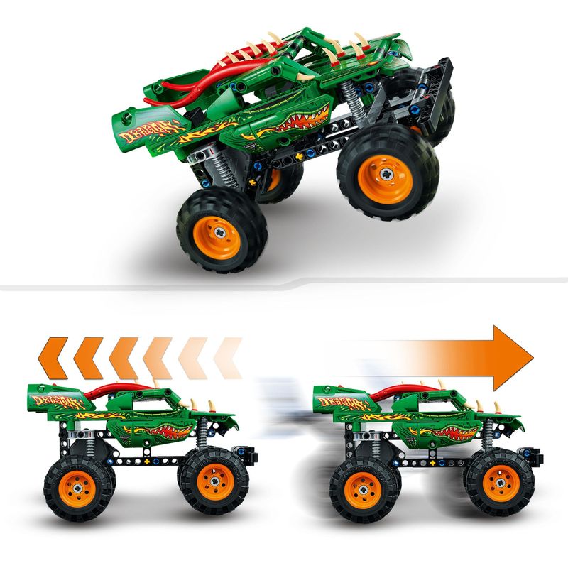 LEGO-42149-Technic-Monster-Jam-Dragon-Set-Monster-Truck-2-in-1-con-Pull-Back-Auto-Offroad-e-Macchina-Giocattolo-Buggy-Giochi-per-Bambini-e-Bambine