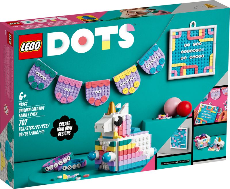 LEGO-DOTS-41962-Family-Pack-Creativo---Unicorno-Regalo-per-Bambine-e-Bambini-Set-5in1-Scatola-Portaoggetti-e-Braccialetti