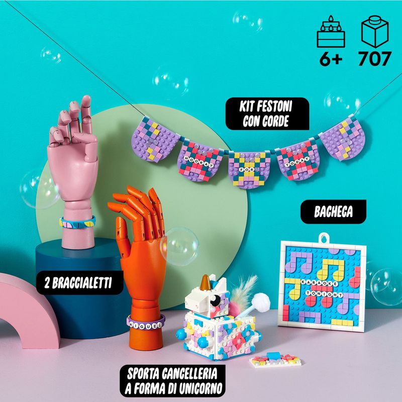 LEGO-DOTS-41962-Family-Pack-Creativo---Unicorno-Regalo-per-Bambine-e-Bambini-Set-5in1-Scatola-Portaoggetti-e-Braccialetti