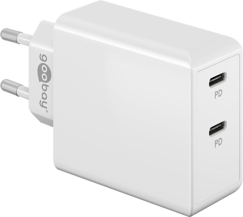 Caricabatterie-rapido-doppio-USB-C-PD--36-W--bianco---Adattatore-di-ricarica-con-2-porte-USB-C--Power-Deliv