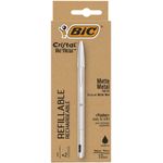 BIC Cristal Re'New, Penna Ricaricabile Nera a Sfera, Fusto in Metallo (Punta 1mm), Confezione 1 Penna + 2 Ricariche