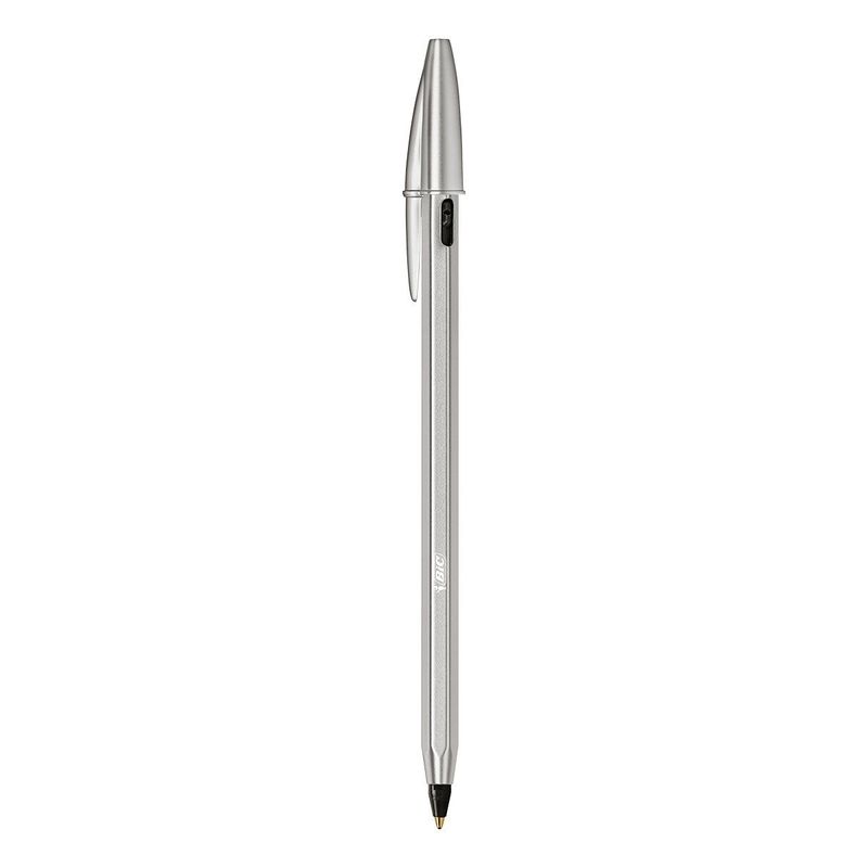 BIC-Cristal-Re-New-Penna-Ricaricabile-Nera-a-Sfera-Fusto-in-Metallo--Punta-1mm--Confezione-1-Penna---2-Ricariche