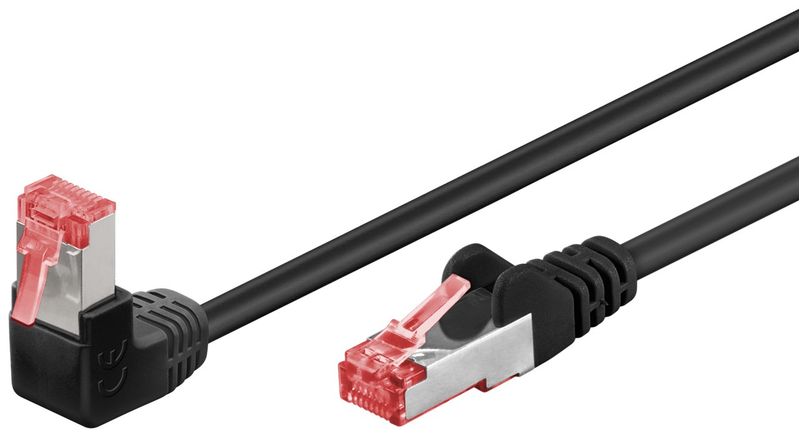 Goobay-CAT-6-Patchkabel-1x-90°-gewinkelt-S-FTP--PiMF--Schwarz-0.25-m---Rastnase-oben-LSZH-halogenfrei-Kupfer--51541