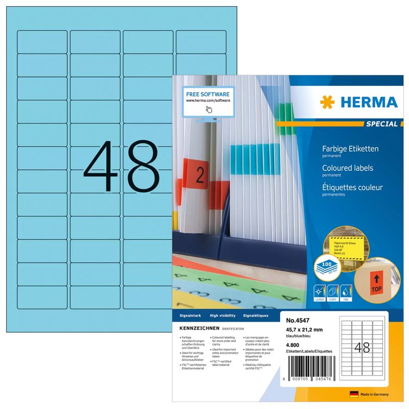 HERMA-4547-Rettangolo-Blu-4800pezzo-i--etichetta-autoadesiva--4547-