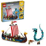 LEGO-Creator-3-in-1-31132-Nave-Vichinga-e-Jormungandr-Casa-Giocattolo-Drago-e-Lupo-Snodabili-Giochi-per-Bambini