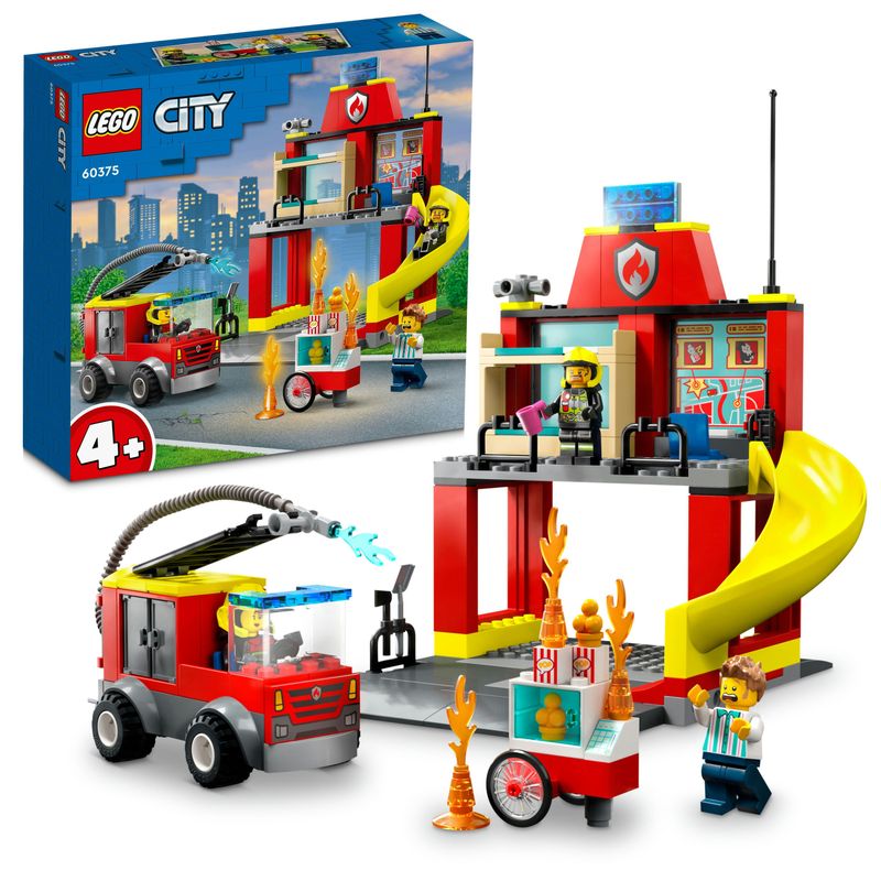 LEGO-60375-City-Fire-Caserma-Dei-Pompieri-E-Autopompa-Con-Camion-Giocattolo-Dei-Vigili-Del-Fuoco-Giochi-Per-Bambini-E-Bambine-Dai-4-Anni-Idee-Regalo-Multicolore