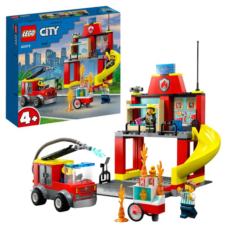 LEGO-60375-City-Fire-Caserma-Dei-Pompieri-E-Autopompa-Con-Camion-Giocattolo-Dei-Vigili-Del-Fuoco-Giochi-Per-Bambini-E-Bambine-Dai-4-Anni-Idee-Regalo-Multicolore