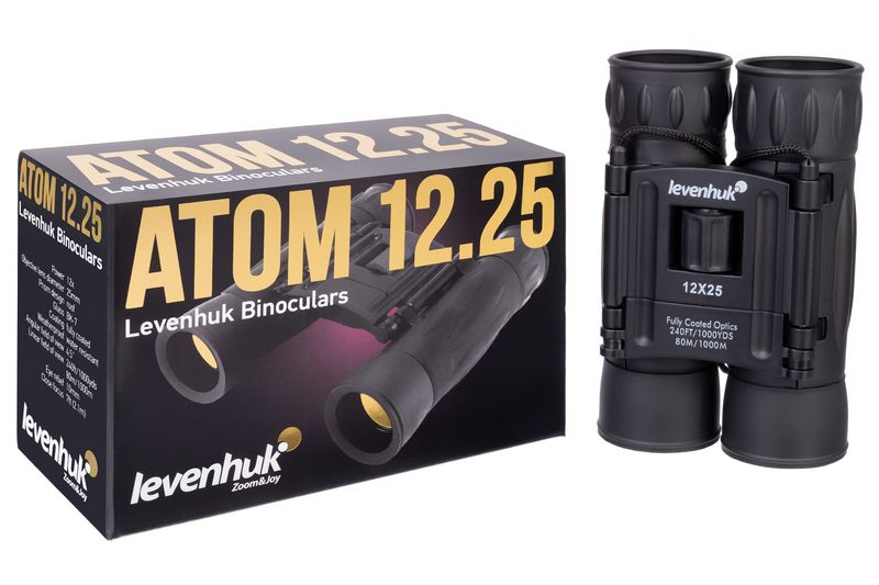 Levenhuk-Atom-12x25-binocolo-A-tetto-Nero