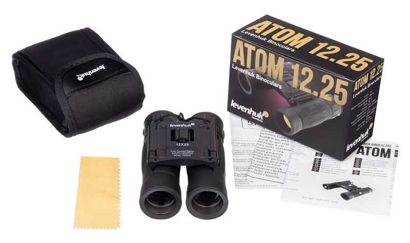 Levenhuk-Atom-12x25-binocolo-A-tetto-Nero