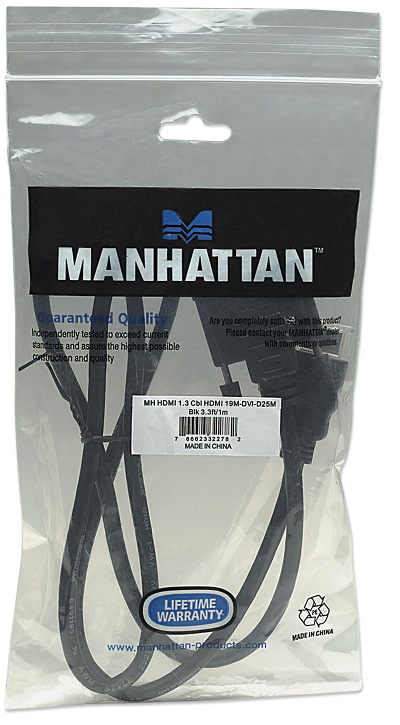 Manhattan-322782-cavo-e-adattatore-video-1-m-HDMI-tipo-A-Standard-DVI-D-Nero--HDMI-to-DVI-D-241-Cable-1m-Male-to-Male-Bl