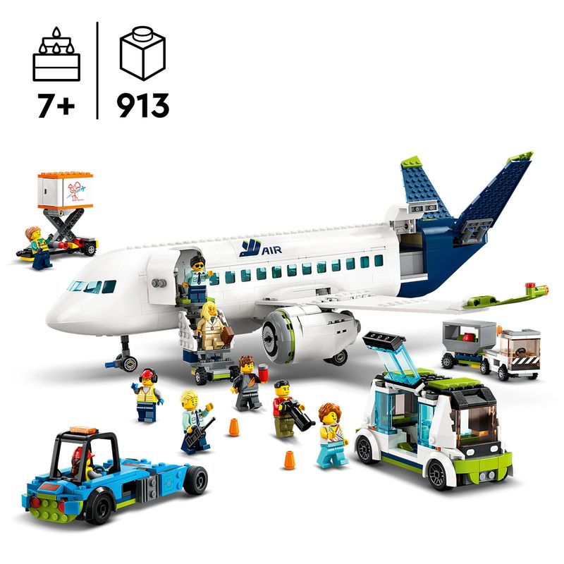 LEGO-City-60367-Aereo-Passeggeri-Modellino-di-Aeroplano-Giocattolo-da-Costruire-con-9-Minifigure-e-Veicoli-dell-Aeroporto