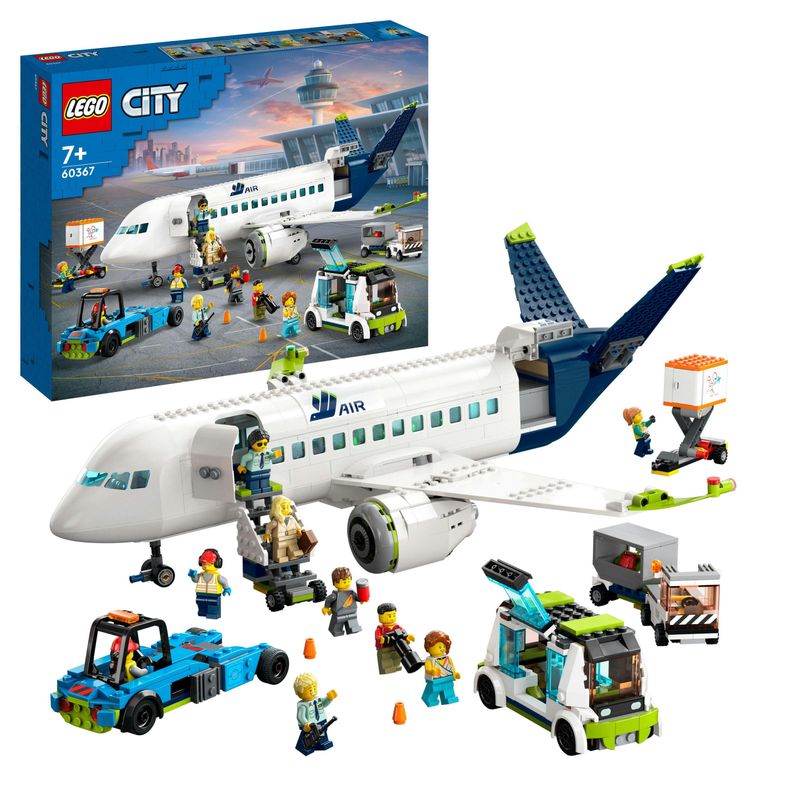 LEGO-City-60367-Aereo-Passeggeri-Modellino-di-Aeroplano-Giocattolo-da-Costruire-con-9-Minifigure-e-Veicoli-dell-Aeroporto